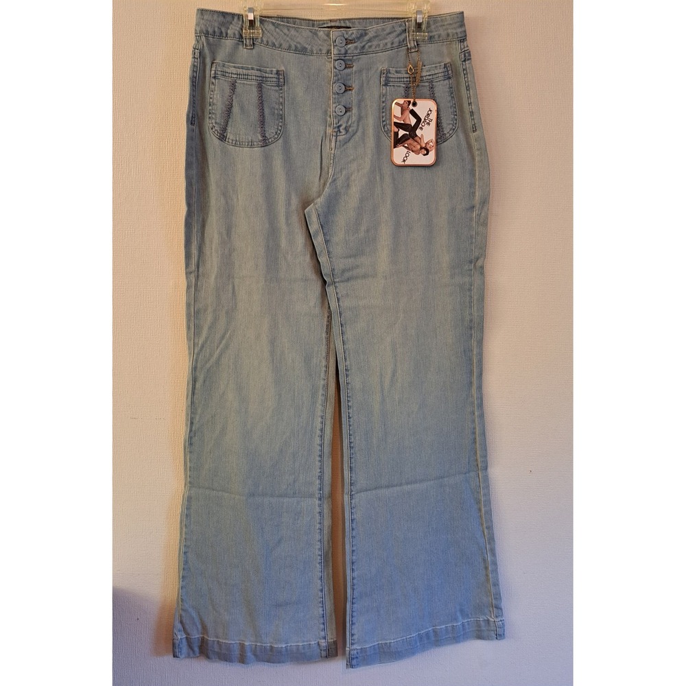 Jordache Womens 32/14 Button Fly Patch Pocket Wide Leg Jeans NWT 1404-442